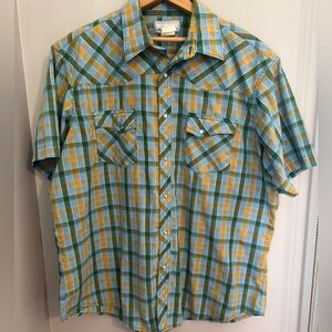 Wrangler Blue & Yellow Casual Snap Down Shirt Fits XXL